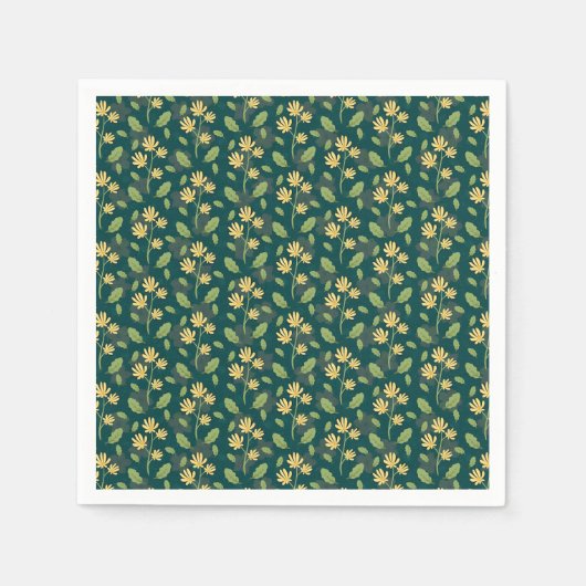 Vibrant Green Pattern with Yellow Flowers & Leaves Servet (Voorkant)