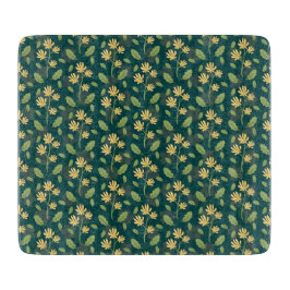 Vibrant Green Pattern with Yellow Flowers & Leaves Snijplank
