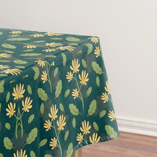 Vibrant Green Pattern with Yellow Flowers & Leaves Tafelkleed (Voorbeeld)
