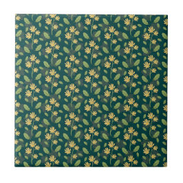 Vibrant Green Pattern with Yellow Flowers & Leaves Tegeltje