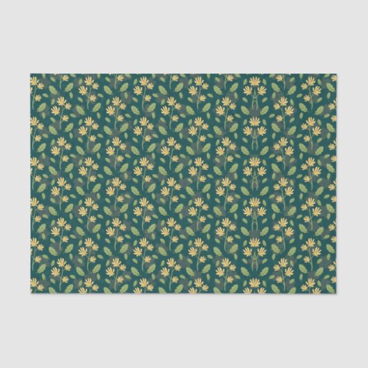 Vibrant Green Pattern with Yellow Flowers & Leaves Tissuepapier (Voorkant)