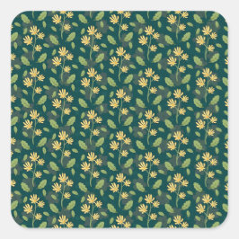 Vibrant Green Pattern with Yellow Flowers & Leaves Vierkante Sticker