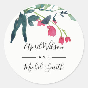 VIBRANT GREEN PINK EUCALYPTUS FAUNAE BUNCH WEDING RONDE STICKER