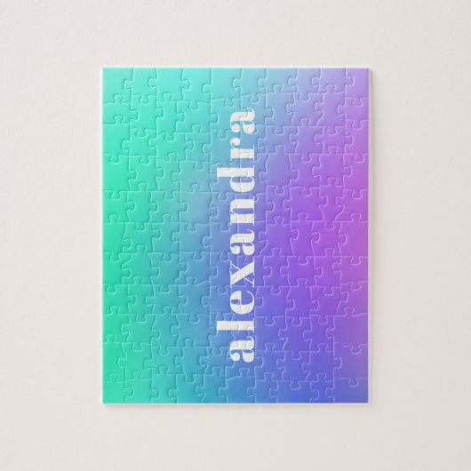 Vibrant Green Purple Abstract Gradient Name Legpuzzel (Verticaal)