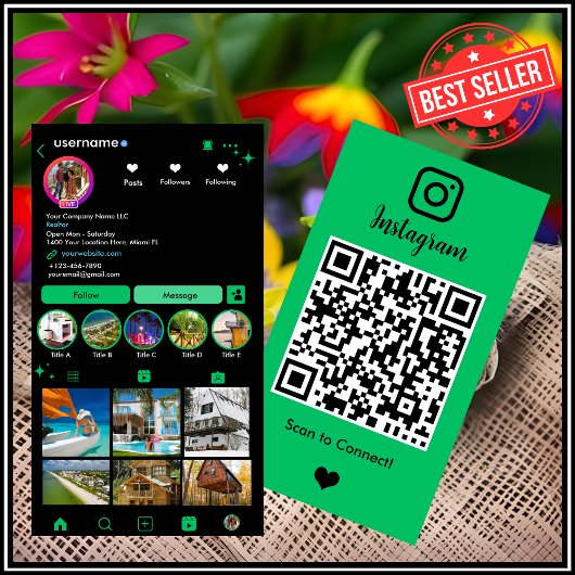 Vibrant Green Realtor Instagram QR-code Visitekaartje
