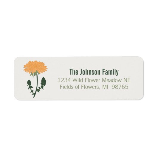 Vibrant Green Sinaasappel Dandelion Flower Motif Etiket (Voorkant)