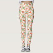 Vibrant Green & Terracotta Floral Diamond Pattern  Leggings (Voorkant)