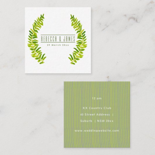 VIBRANT GREEN WATERVERF FERN FOLIAGE Weddenschap Vierkante Visitekaartje (Voorkant / Achterkant)