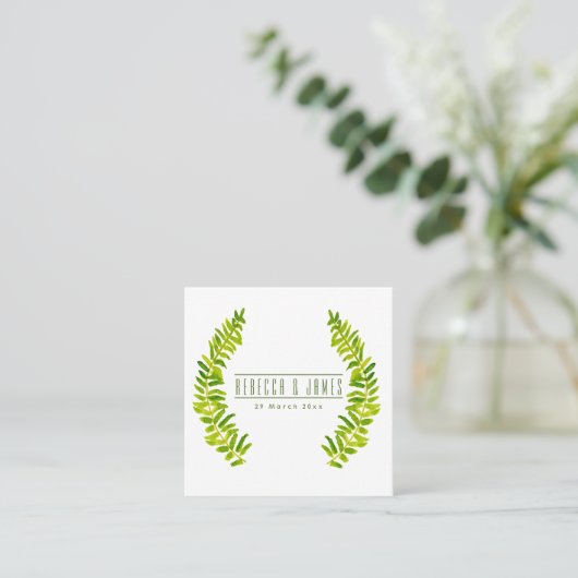 VIBRANT GREEN WATERVERF FERN FOLIAGE Weddenschap Vierkante Visitekaartje (Staand voorkant)