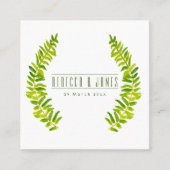 VIBRANT GREEN WATERVERF FERN FOLIAGE Weddenschap Vierkante Visitekaartje (Voorkant)
