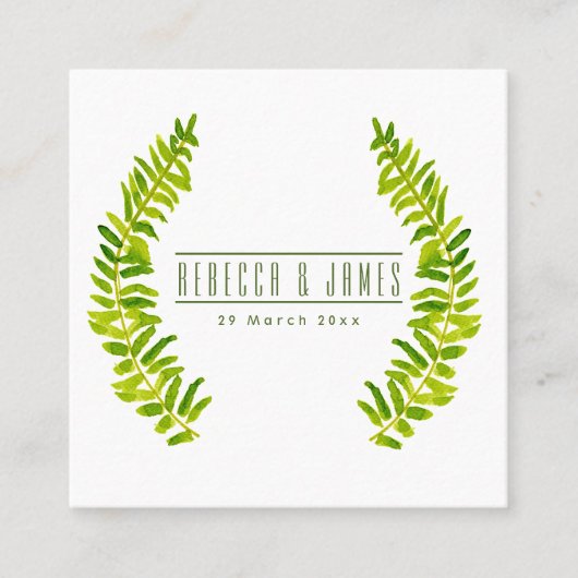 VIBRANT GREEN WATERVERF FERN FOLIAGE Weddenschap Vierkante Visitekaartje (Voorkant)