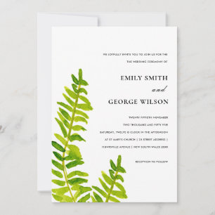 VIBRANT GREEN WATERVERF FERN FOLIAGE WEDDING KAART