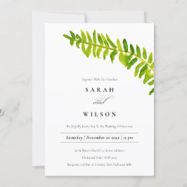VIBRANT GREEN WATERVERF FERN FOLIAGE WEDDING KAART