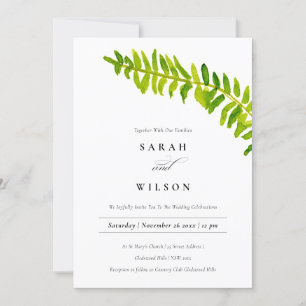 VIBRANT GREEN WATERVERF FERN FOLIAGE WEDDING KAART