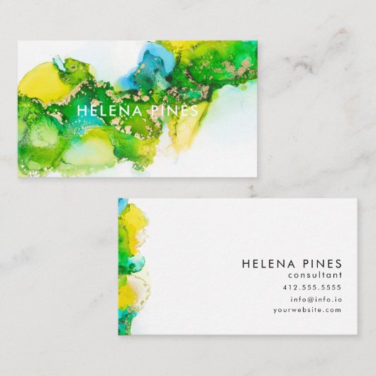 Vibrant green Yellow Jewel Moderne Abstracte inkt Visitekaartje (Voorkant / Achterkant)