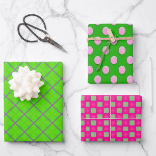 Vibrant groen en roze gevarieerd geometrisch patro inpakpapier vel