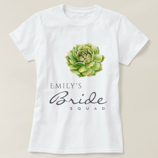 VIBRANT GROEN WATERVERF SUCCULENT BRIDE SQUAD T-SHIRT (Design voorkant)