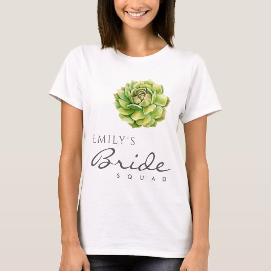 VIBRANT GROEN WATERVERF SUCCULENT BRIDE SQUAD T-SHIRT (Voorkant)