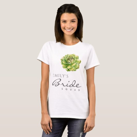VIBRANT GROEN WATERVERF SUCCULENT BRIDE SQUAD T-SHIRT (Voorkant volledig)