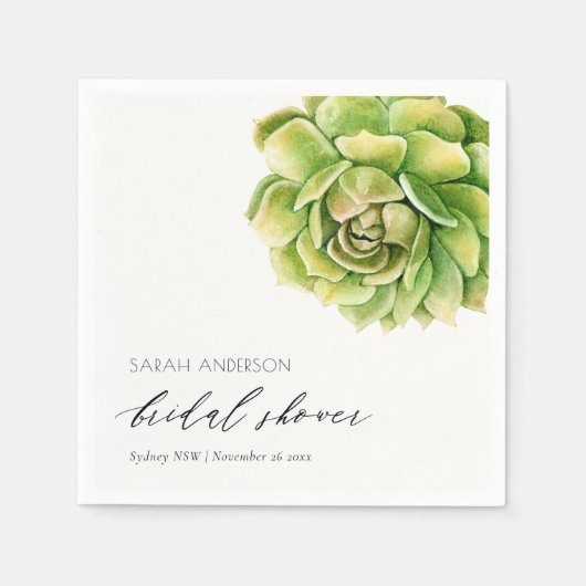 VIBRANT GROEN WATERVERF SUCCULT VRIJGEZELLENFEEST SERVETTEN (Voorkant)