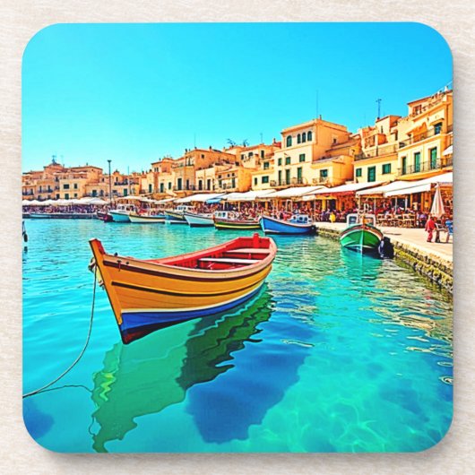 Vibrant Harbour: mediterrane gelukzaligheid Bier Onderzetter (Voorkant)