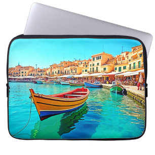 Vibrant Harbour: mediterrane gelukzaligheid Laptop Sleeve