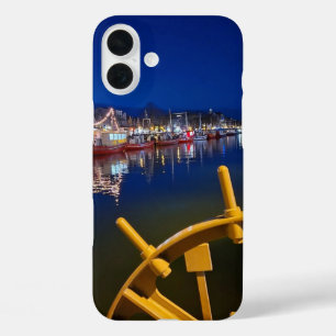 Vibrant Harbour Night Boat Scene iPhone Case