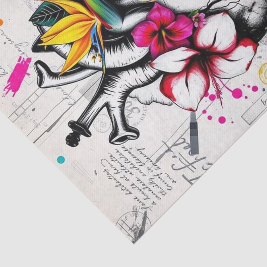 Vibrant Hart & Tropische Bloemen Decoupage | stout Tissuepapier (Detail)
