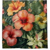 Vibrant Hawaiian Hibiscus Tropical Flower Patroon Douchegordijn (Voorkant)