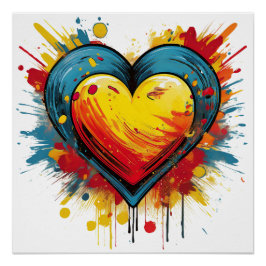Vibrant Heart Explosion - Leuke Pop Art Design Perfect Poster
