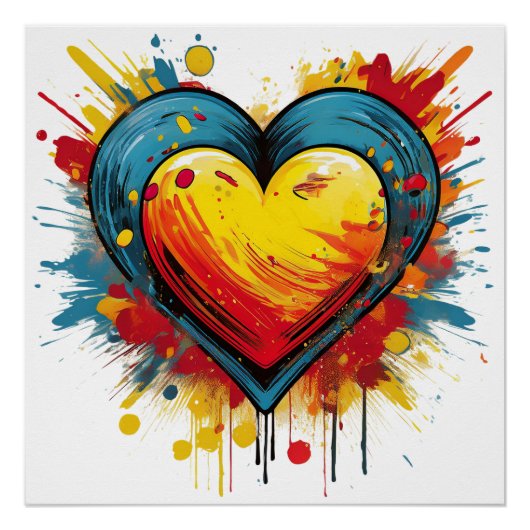 Vibrant Heart Explosion - Leuke Pop Art Design Perfect Poster (Voorkant)