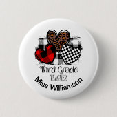 Vibrant Hearts Aangepaste Naam 3e Klas Leraar Ronde Button 5,7 Cm (Voorkant)
