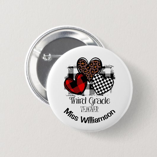 Vibrant Hearts Aangepaste Naam 3e Klas Leraar Ronde Button 5,7 Cm (Voorkant /achterkant)