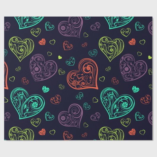 Vibrant Hearts Pattern Valentijn Cadeaupapier (Vlak)