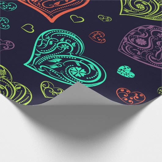 Vibrant Hearts Pattern Valentijn Cadeaupapier (Hoek)
