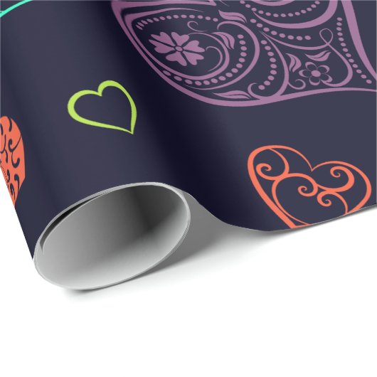 Vibrant Hearts Pattern Valentijn Cadeaupapier (Rol Hoek)