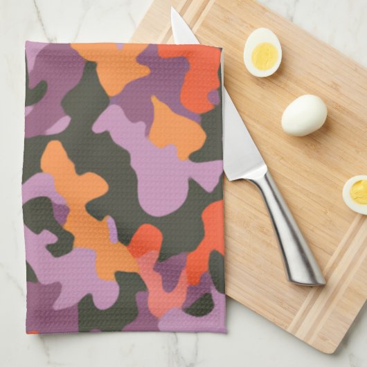 Vibrant heldere Oranje gele kleurige Camo Theedoek (Quarter Fold)