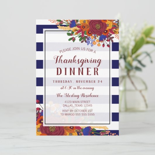 Vibrant Herfst Bouquet Thanksgiving Dinner Kaart (Staand voorkant)