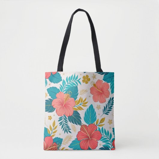 Vibrant Hibiscus Floral Tote Bag (Voorkant)