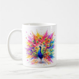 Vibrant Holi Peacock Watercolor Art Coffee Mug Koffiemok