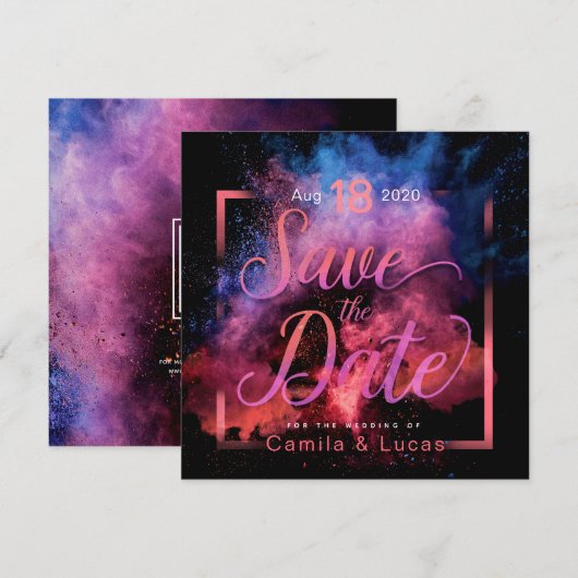 Vibrant Holi Powder Design Save The Date (Voorkant / Achterkant)