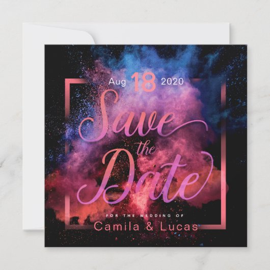 Vibrant Holi Powder Design Save The Date (Voorkant)
