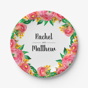 Vibrant Hot Pink en Gele Florenz Waterverf Papieren Bordje