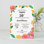 Vibrant Hot Pink Flowers Surprise Birthday Invites (Staand voorkant)