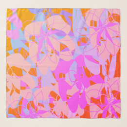 Vibrant Hot Pink Red Floral Feminine Chiffon Scarf Sjaal