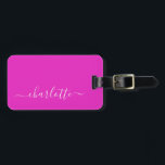Vibrant Hot Pink Script-naam op maat Bagagelabel<br><div class="desc">Vibrant Hot Roze Script Name Personated Bagagelabel</div>
