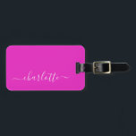 Vibrant Hot Pink Script-naam op maat Bagagelabel<br><div class="desc">Vibrant Hot Roze Script Name Personated Bagagelabel</div>