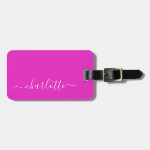 Vibrant Hot Pink Script-naam op maat Bagagelabel