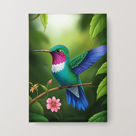 Vibrant Hummingbird Among Leaves Button (Voorkant)