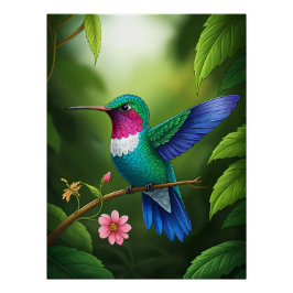 Vibrant Hummingbird Among Leaves Perfect Poster